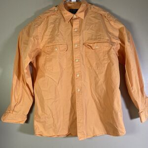 Vintage Ralph Lauren Shirt Mens Large Long Sleeve Orange Epaulettes Military